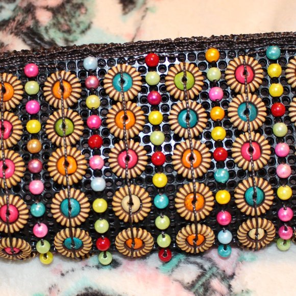 Beaded Wrislet Double Zippered Top Multi Colored Beads and/or Buttons Lined Boho - Picture 5 of 5